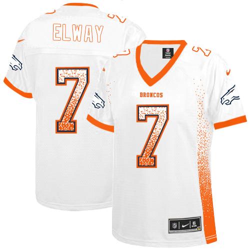 Nike Broncos #7 John Elway White Women's Stitched NFL Elite Drift Fashion Jersey - Click Image to Close